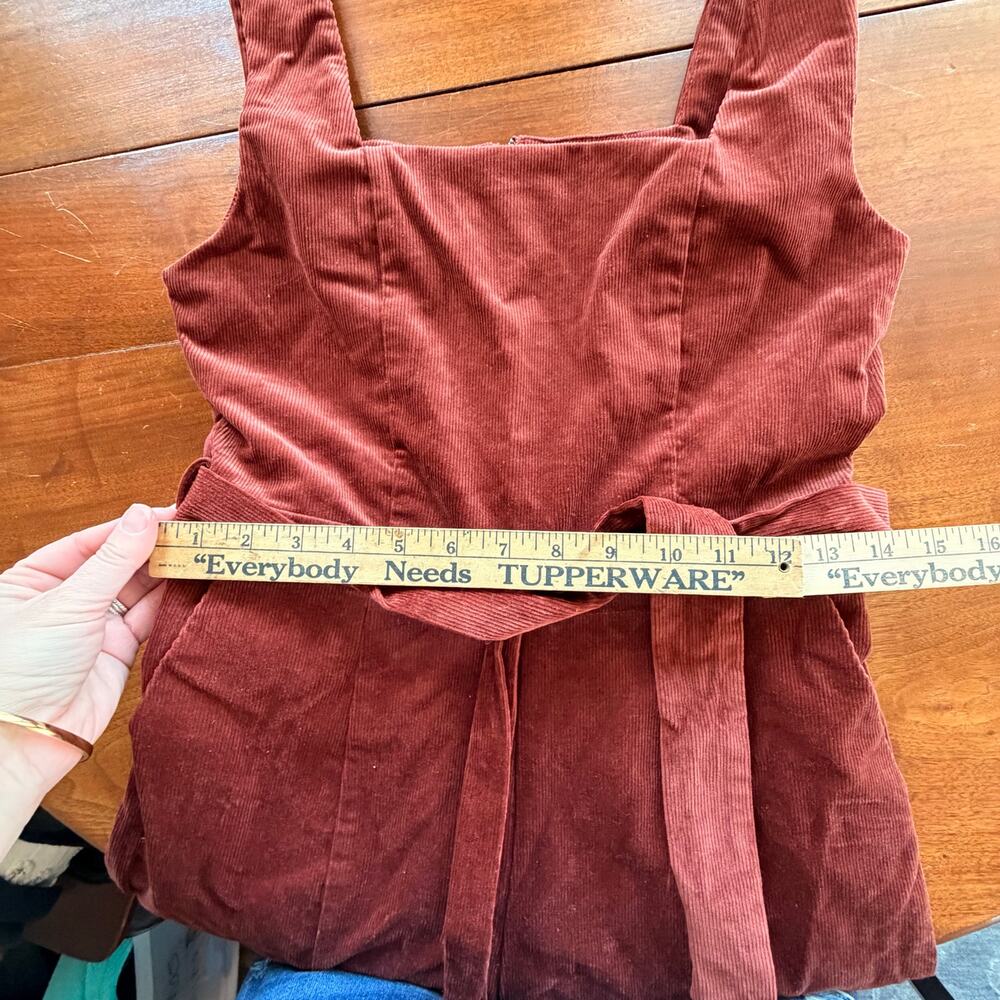 NEW Farrow burnt Orange Corduroy wide-Leg Overalls medium tie waist zip up back - Picture 6 of 7